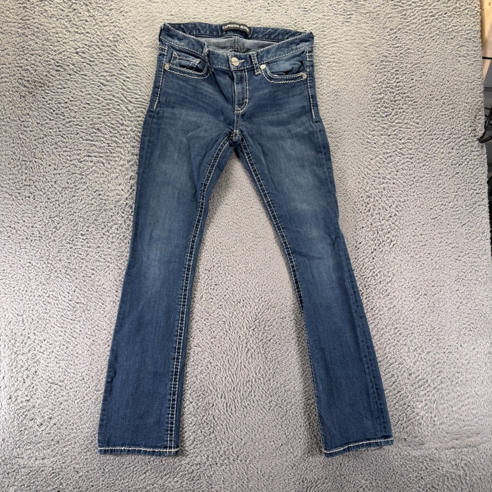 Express Stella Jeans Womens 4 Blue Cotton Denim Barely Bootcut Western Stretch